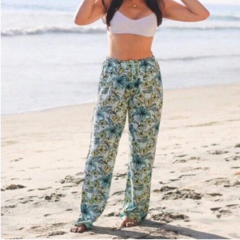 Beach Riot Blue and Green Floral Wide Leg Pants
